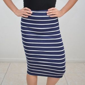 Navy blue with white stripe pencil skirt
